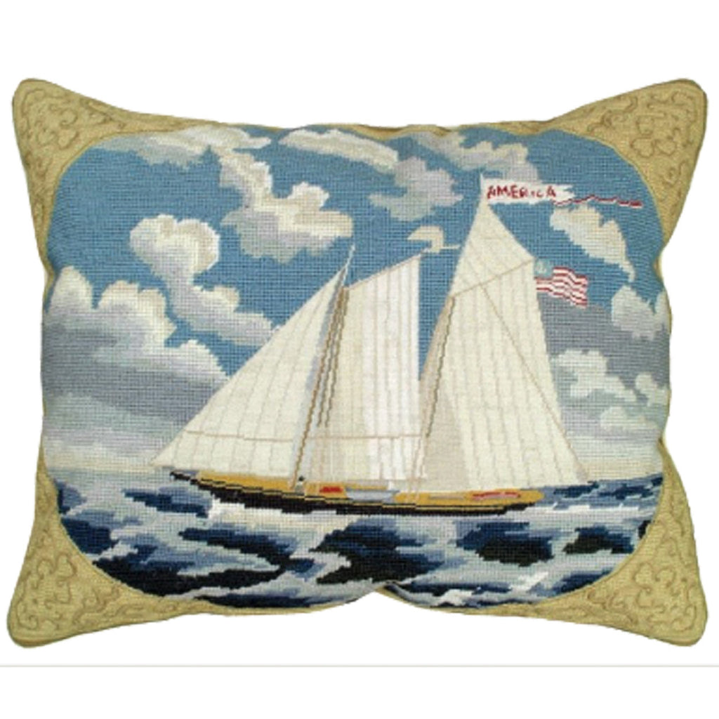 Americas Cup Schooner Yacht Nautical Needlepoint Throw Pillow, Size: 16x20