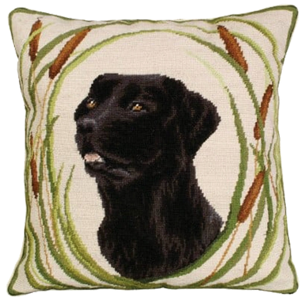 Black Labrador Dog Decorative Lodge Needlepoint Throw Pillow, Size: 18x18