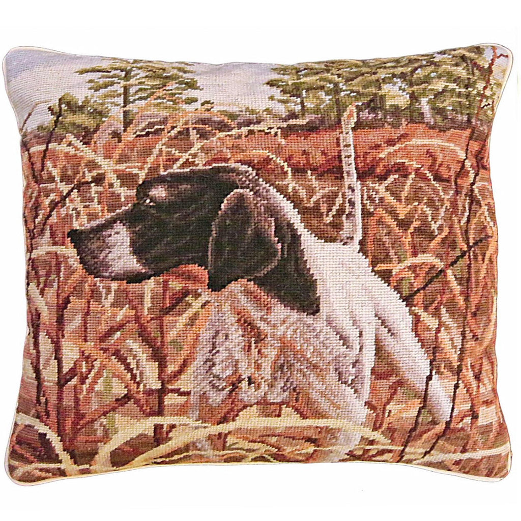 Black Pointer Bird Dog Hunter Decorative Lodge Needlepoint Pillow, Size: 18x18