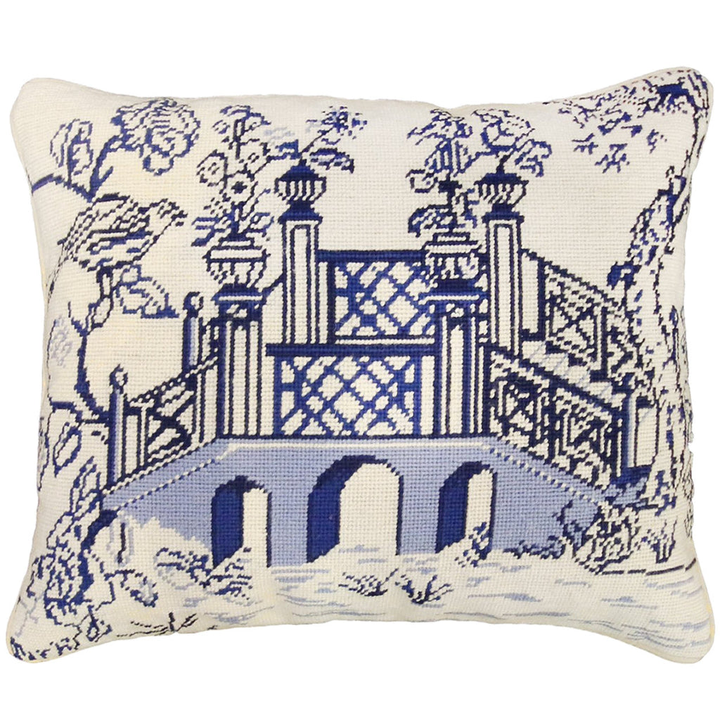 Blue Bridge Chinoiserie Chic Decorative Asian Throw Pillow, Size: 16x20