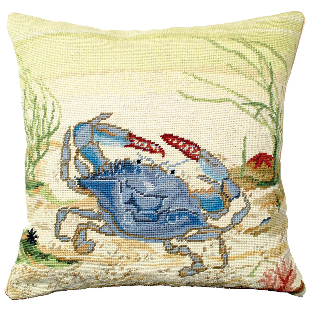 Blue Crab Nautical Decorative Needlepoint Throw Pillow, Size: 18x18