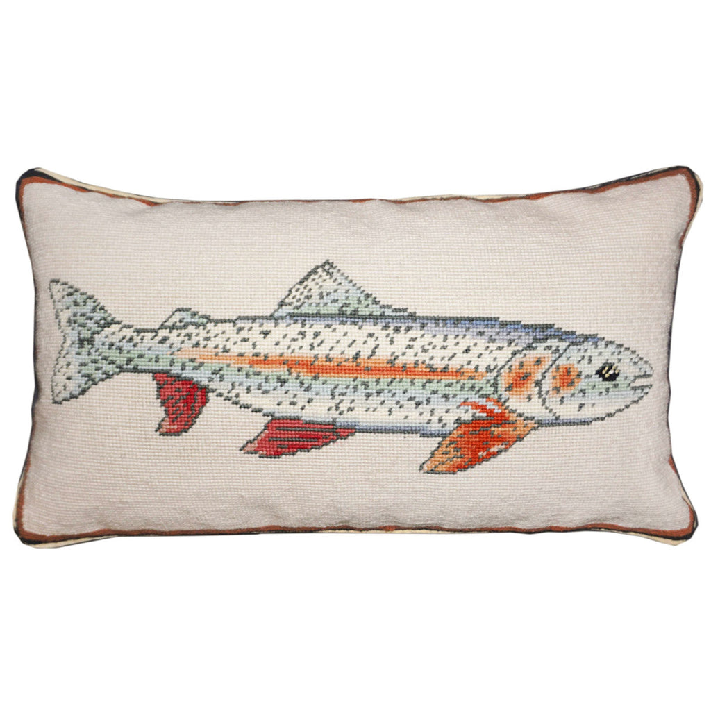 Blue Rainbow Trout Wildlife Fishing Lodge Needlepoint Pillow, Size: 12x21
