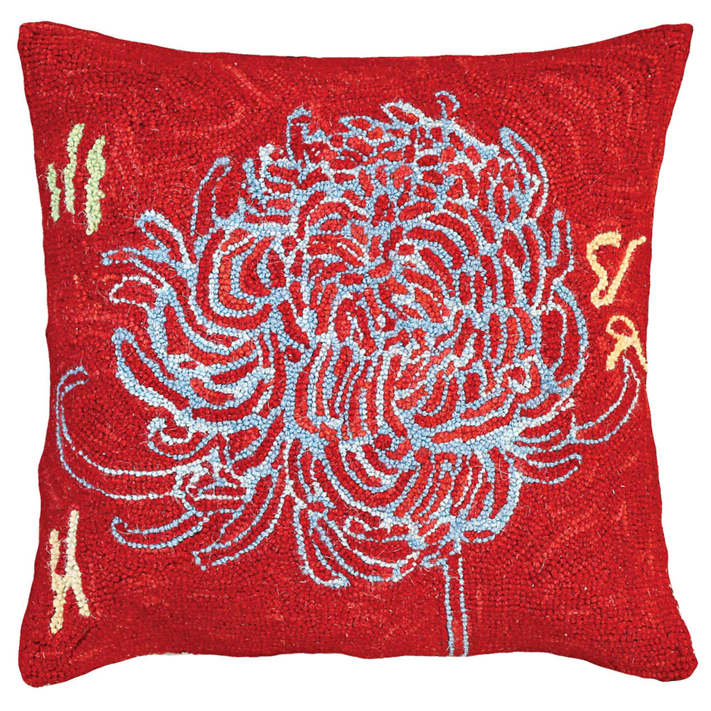 Blue Red Abstract Floral Decorative Hooked Throw Pillow, Size: 20x20