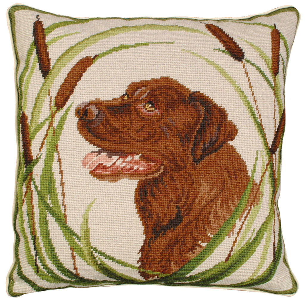 Brown Chocolate Lab Dog Decorative Lodge Needlepoint Throw Pillow, Size: 18x18