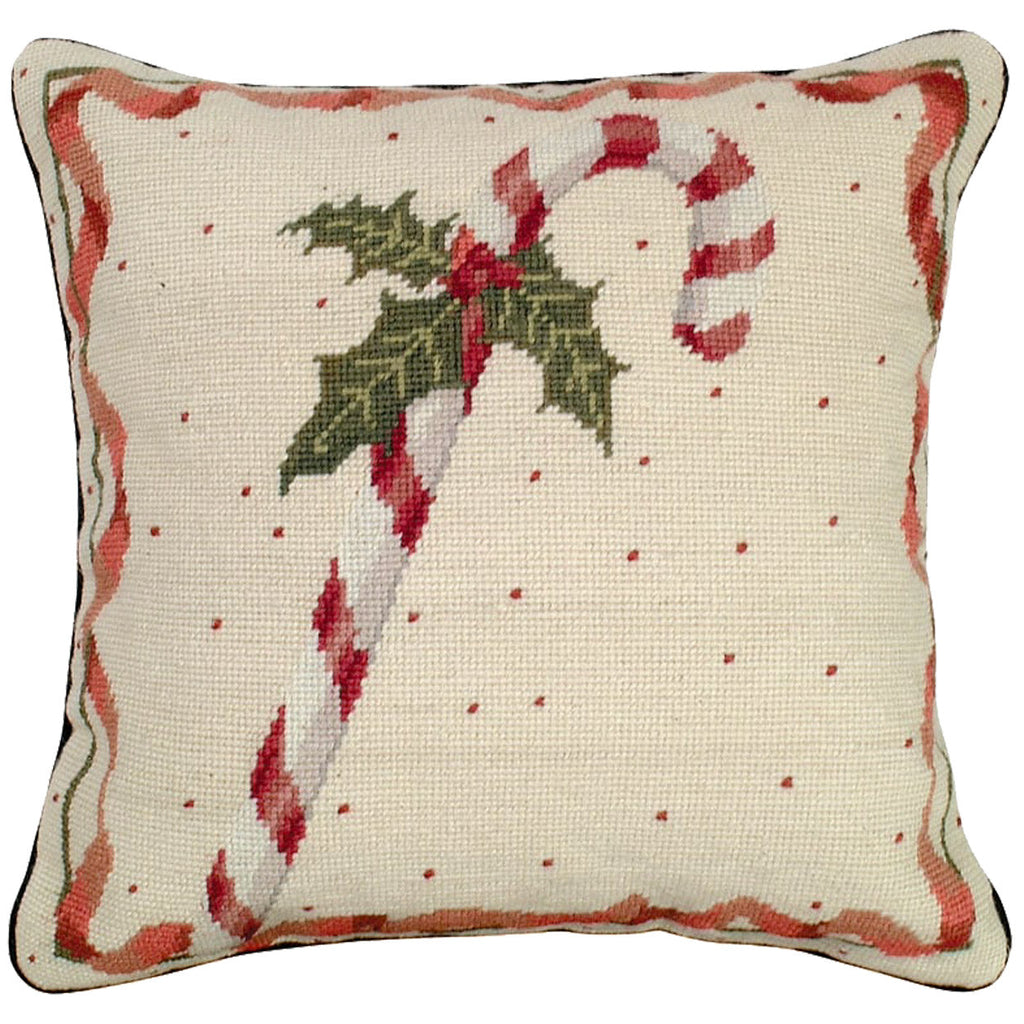 Candy Cane Holiday Decorative Needlepoint Throw Pillow, Size: 16x16