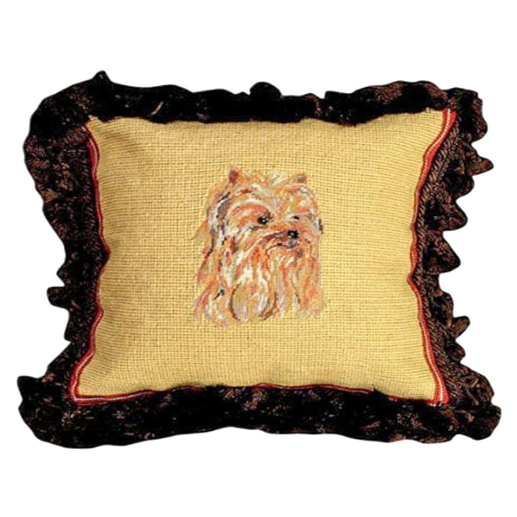Classic Brown Yorkie Dog Decorative Needlepoint Throw Pillow, Size: 12x12