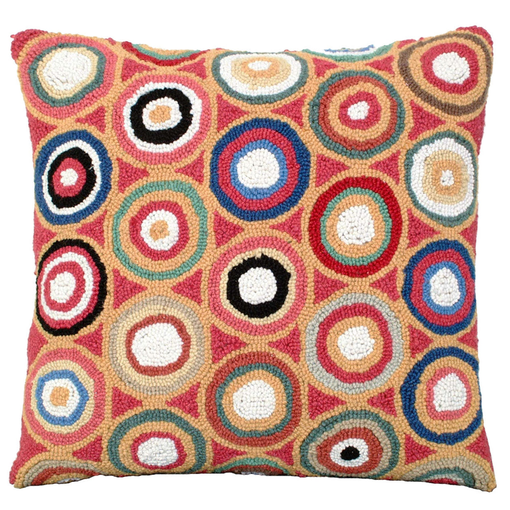 Colored Circles Pattern Decorative Hooked Designer Throw Pillow, Size: 18x18