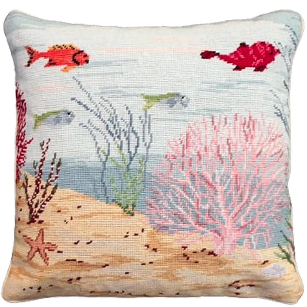 Coral Reef Ocean Nautical Fish Needlepoint Throw Pillow, Size: 18x18