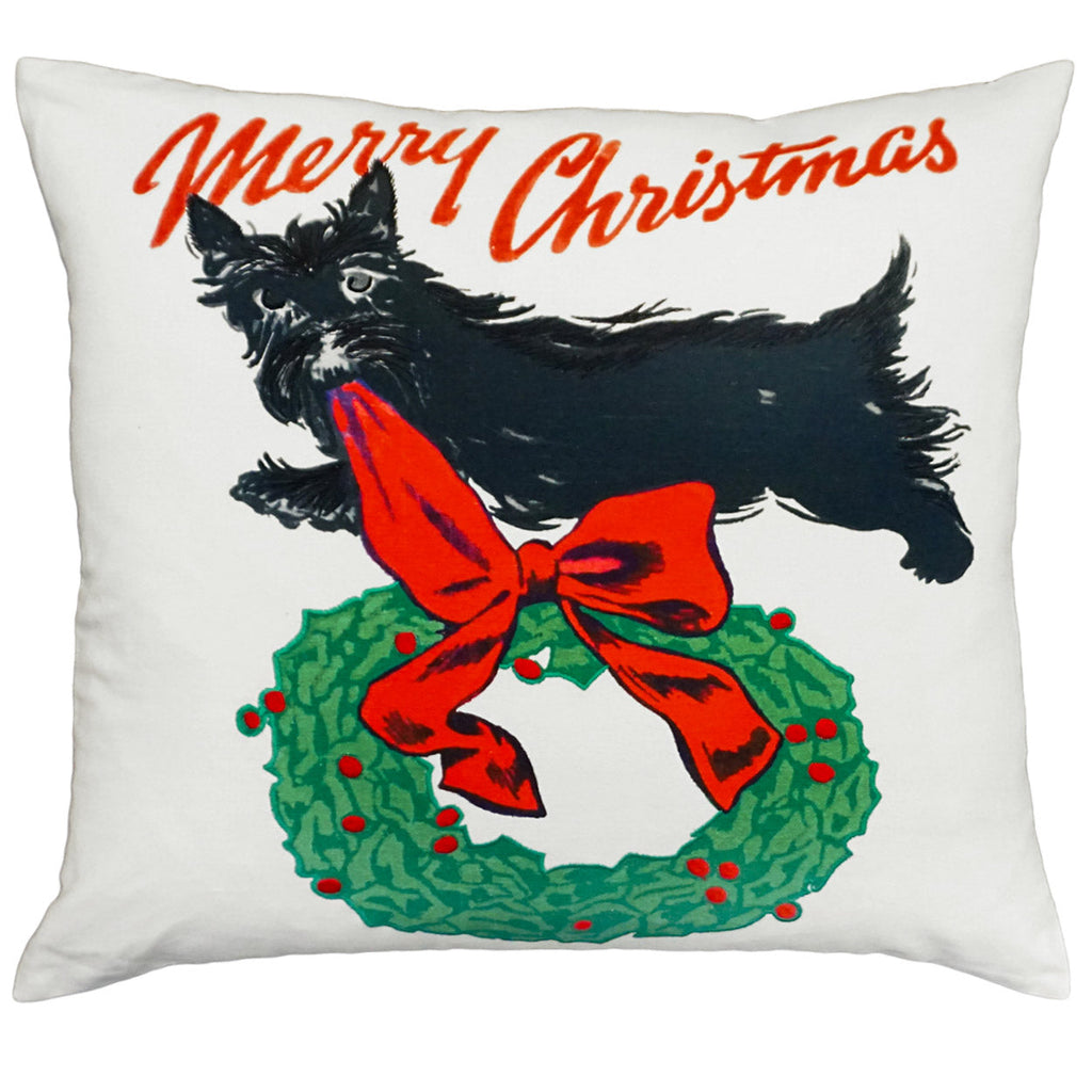 Festive Scottie Dog Christmas Design Pillow, Size: 20x20