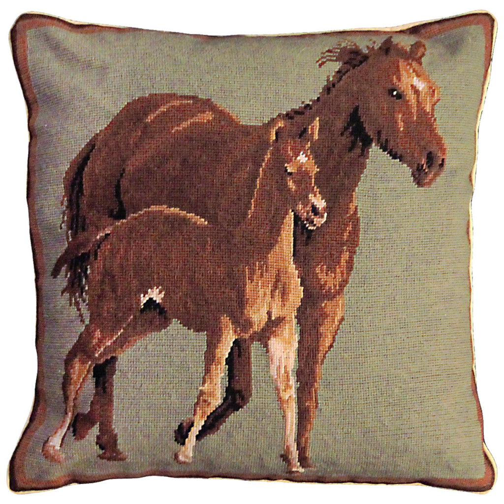 Golden Brown Quarter Horses Farm And Ranch Needlepoint Pillow, Size: 20x20