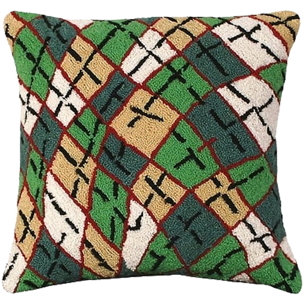 Green Gold Argyle Design Decorative Hooked Throw Pillow, Size: 18x18
