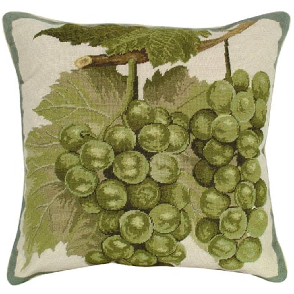 Green Grapes Floral Handmade Needlepoint Petitpoint Pillow, Size: 18x18