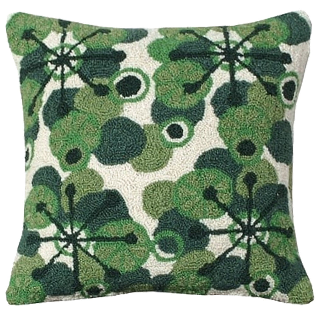 Green Swirl Retro Holiday Seasonal Decorative Hooked Throw Pillow, Size: 18x18