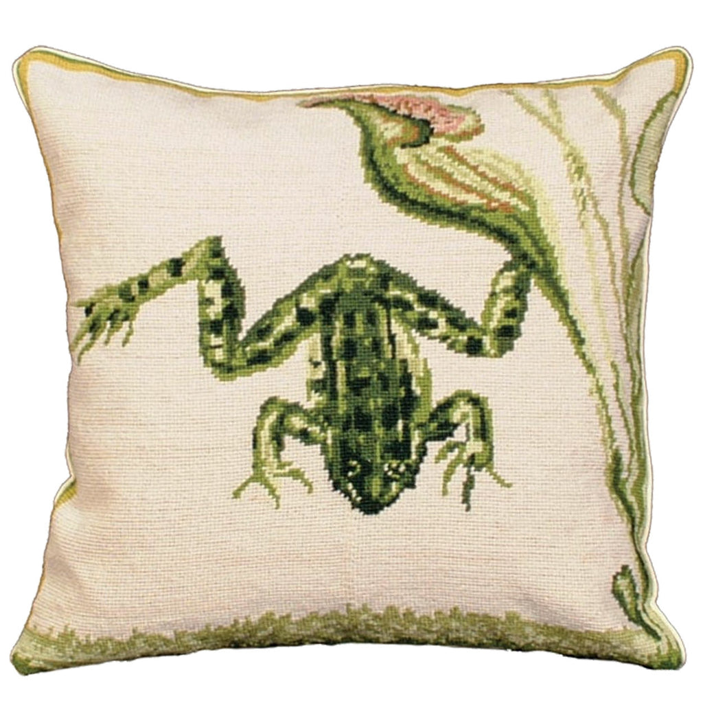 Green Water Frog Wildlife Rustic Needlepoint Throw Pillow, Size: 18x18