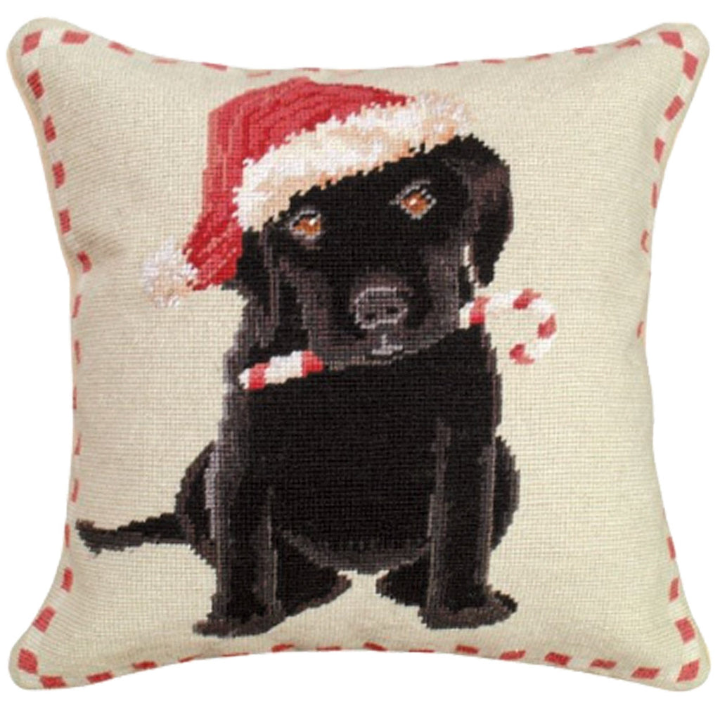 Holiday Black Lab Puppy Christmas Needlepoint Throw Pillow, Size: 16x16