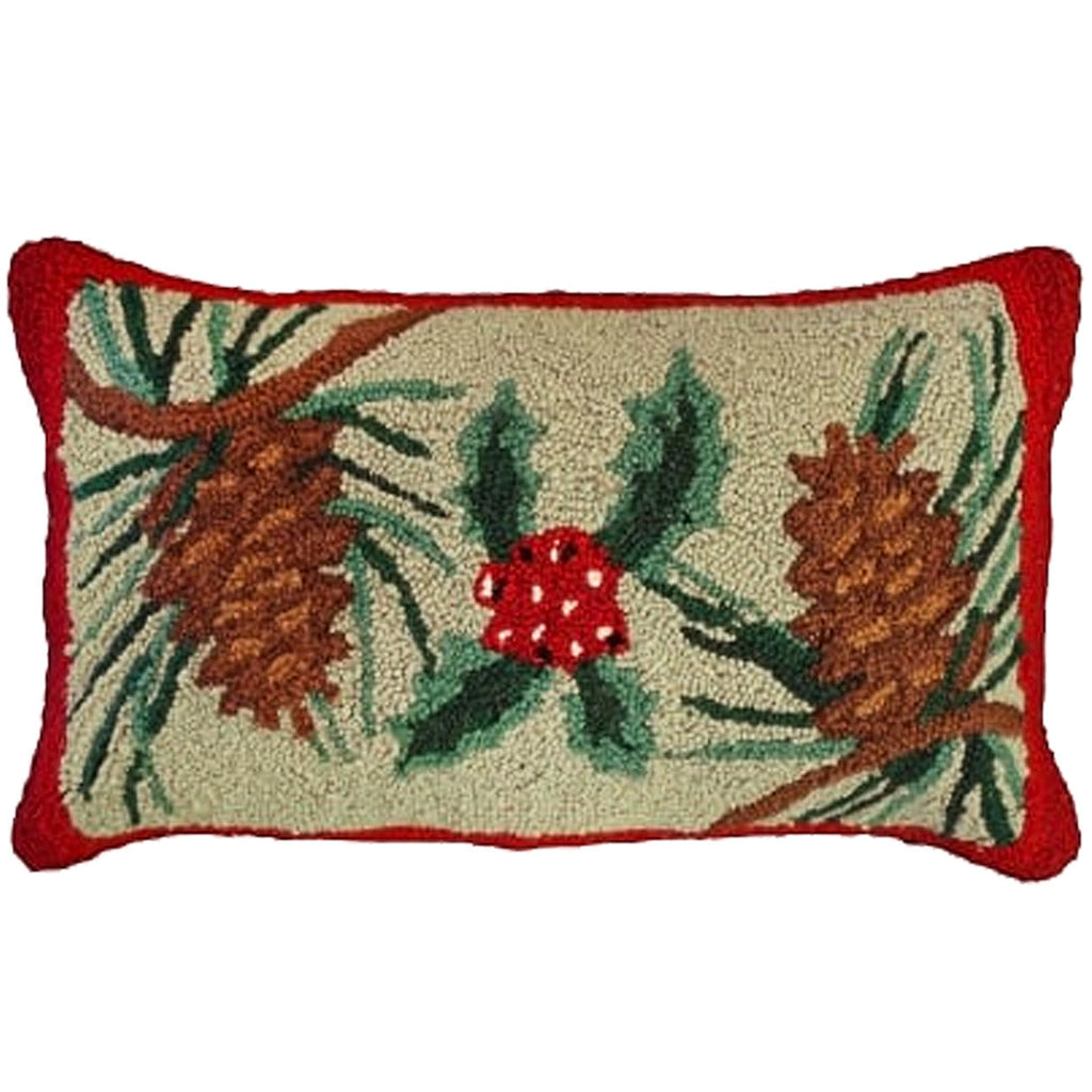 Holly and Pine Cones Decorative Seasonal Rustic Holiday Pillow, Size: 12x21