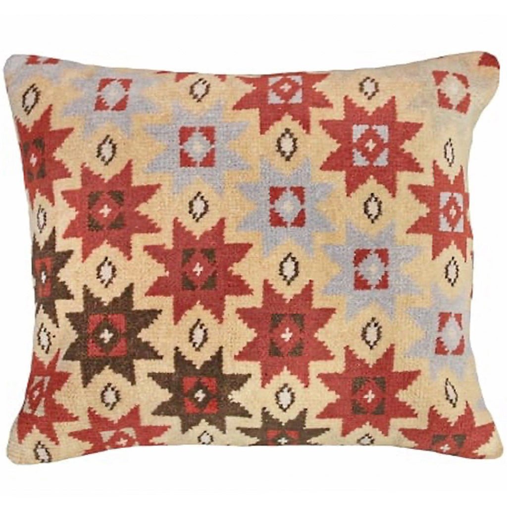 Konya Aztec Artistry Beige Coral Red Needlepoint Pillow, Size: 18x18