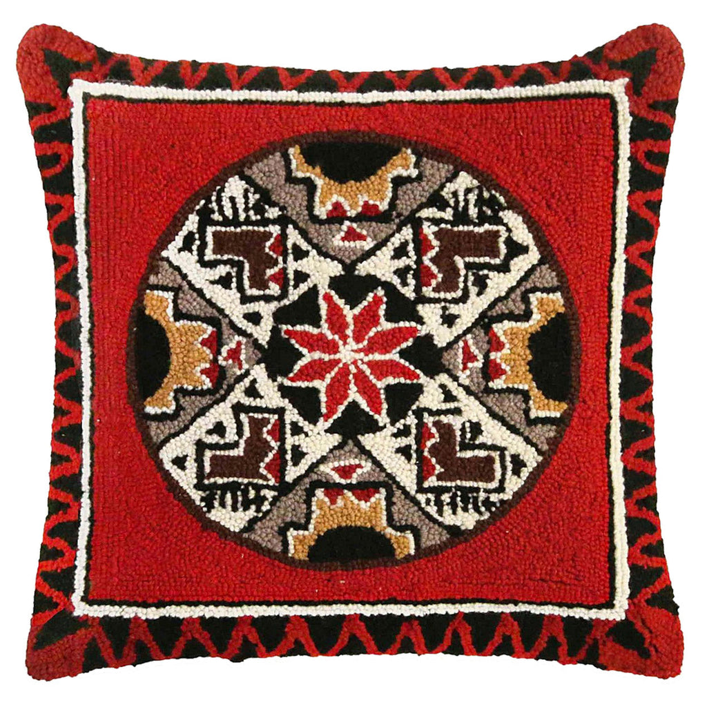 Native American Quill Basket Design Geometric Hooked Pillow, Size: 18x18