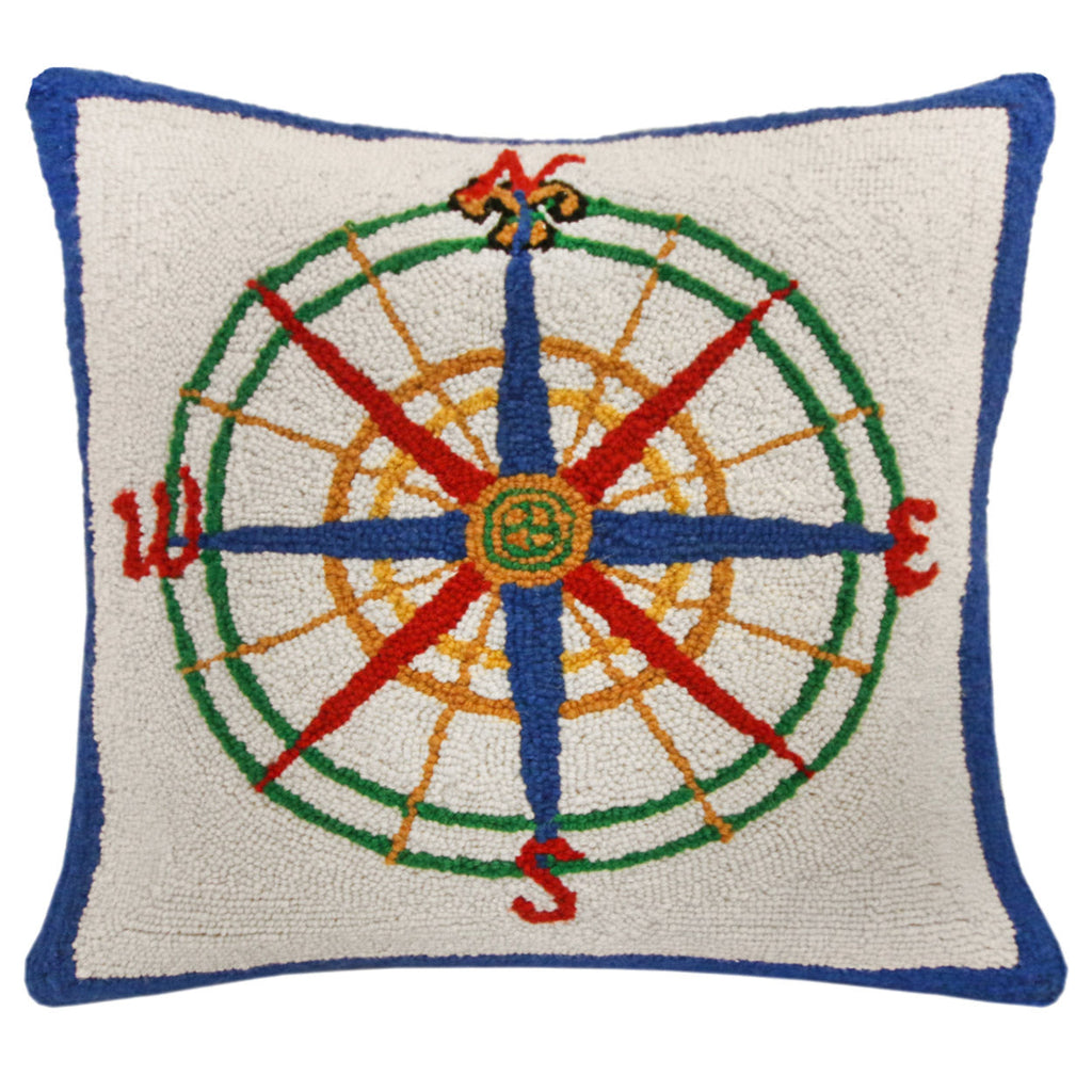 Nautical Compass Decorative Coastal Hooked Throw Pillow, Size: 20x20