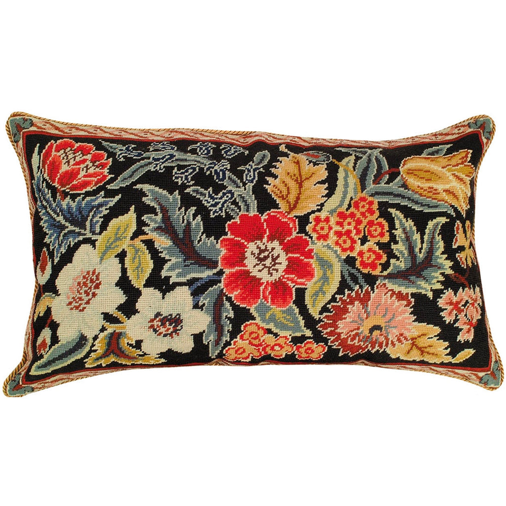 Orvieto Floral Design Rich Vibrant Colors Needlepoint Pillow, Size: 16x28