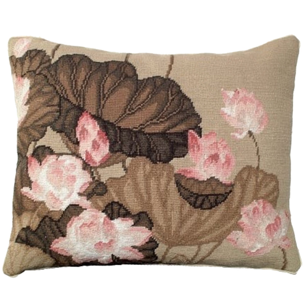 Pink Green Lotus Floral Throw Pillow, Size: 16x20