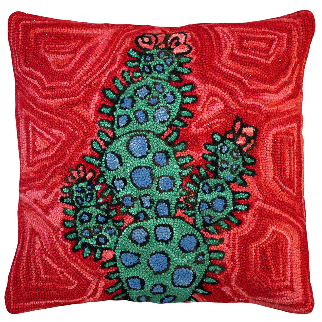Red Cactus Abstract Floral Decorative Hooked Throw Pillow, Size: 20x20