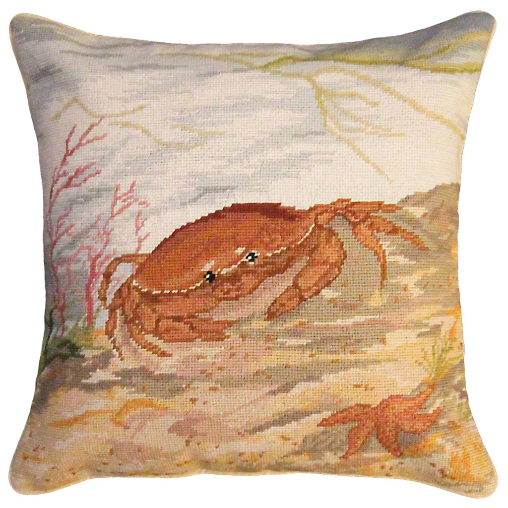 Red Crab And Sea Star Decorative Nautical Throw Pillow, Size: 18x18