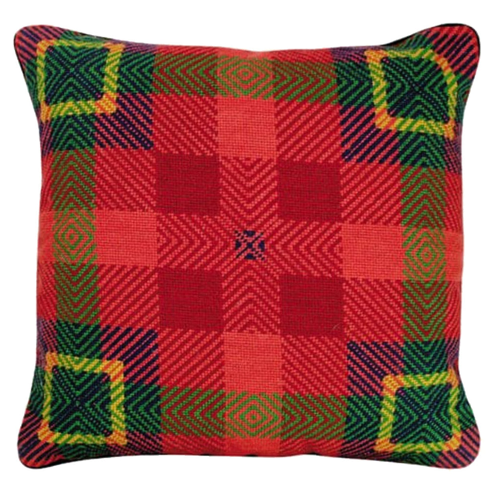 Traditional Van Campen Red Plaid Design Needlepoint Pillow, Size: 20x20