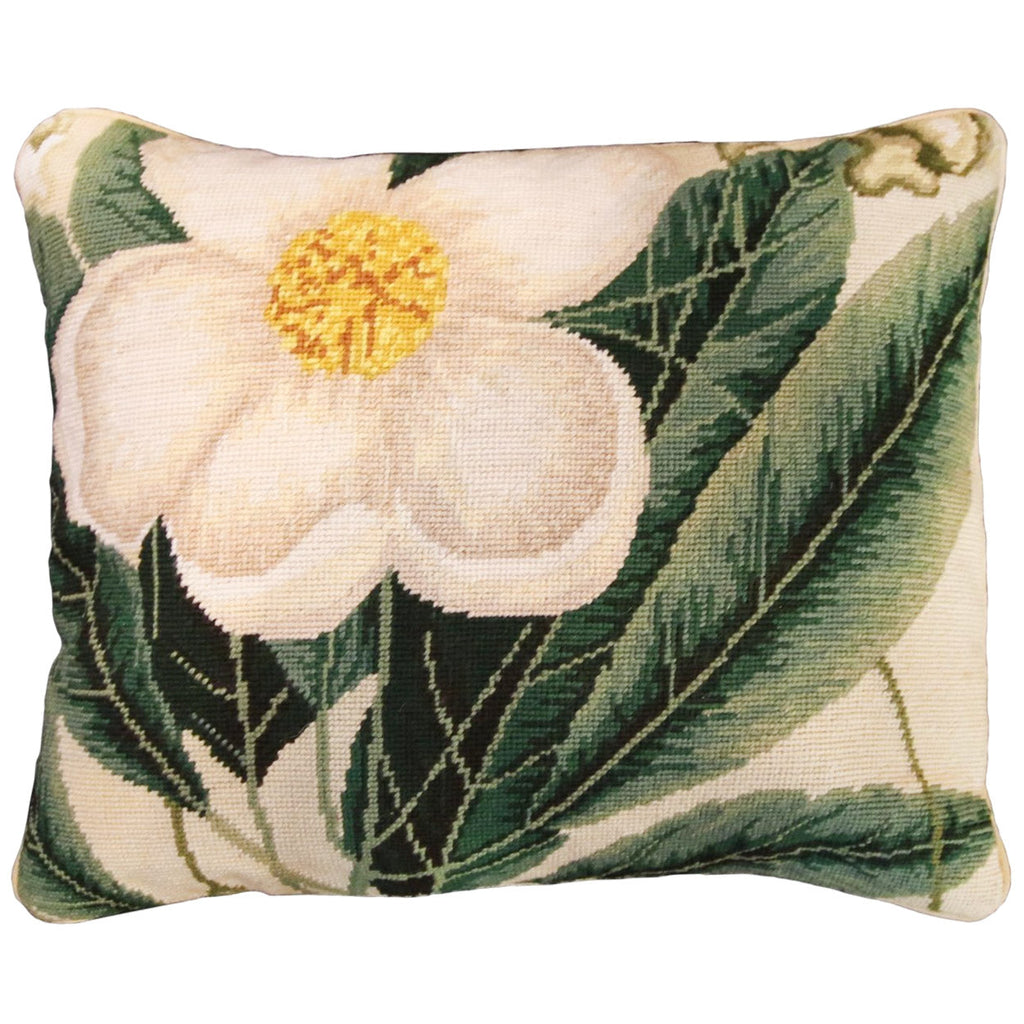 White Cherokee Rose Botanical Decorative Needlepoint Pillow, Size: 16x20
