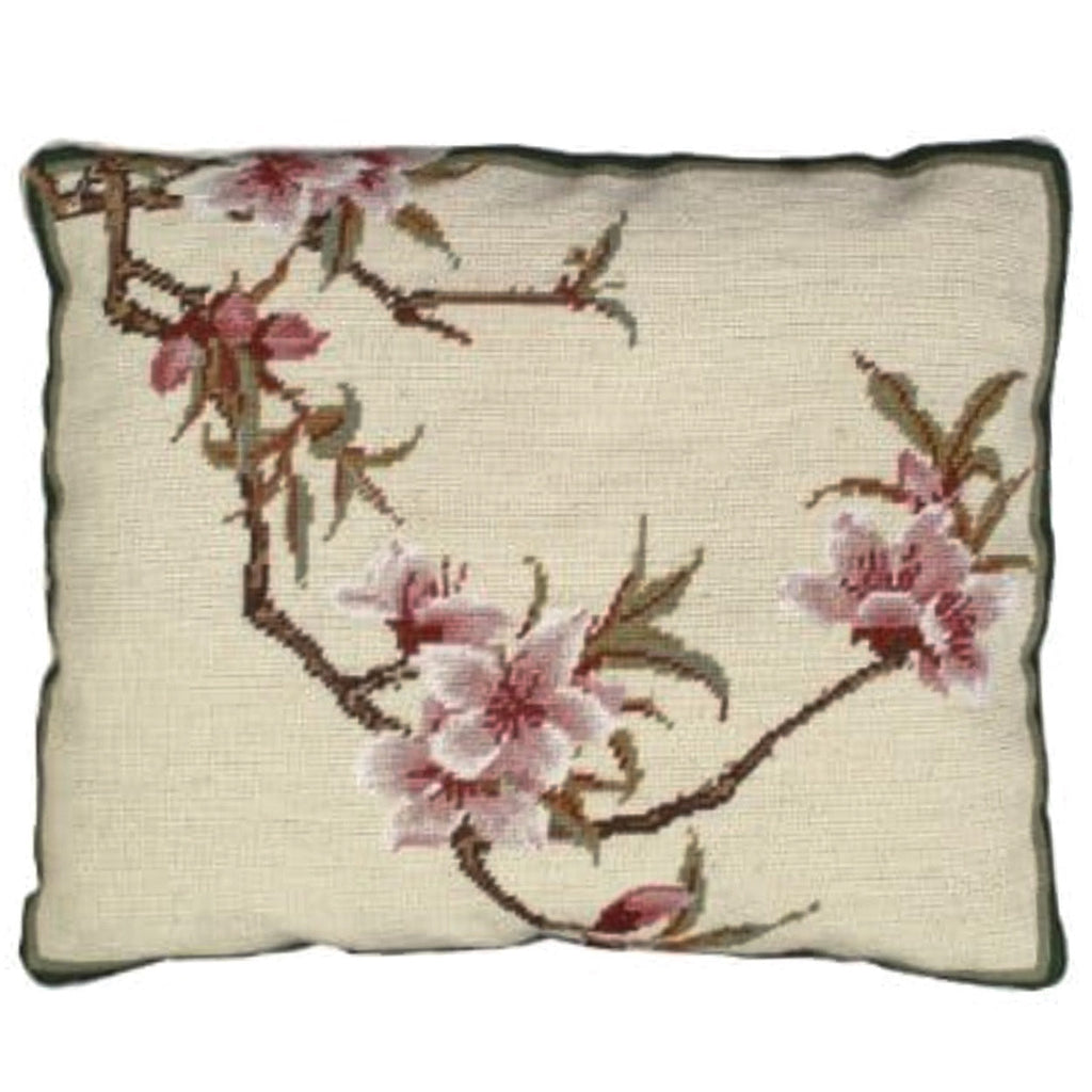 White Cherry Blossom Spring Needlepoint Throw Pillow, Size: 16x20