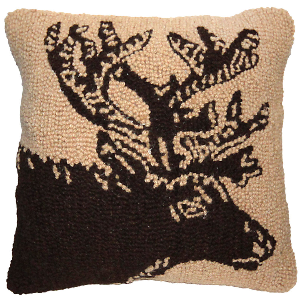 Woodcut Elk Rustic Decorative Lodge Hooked Throw Pillow, Size: 18x18