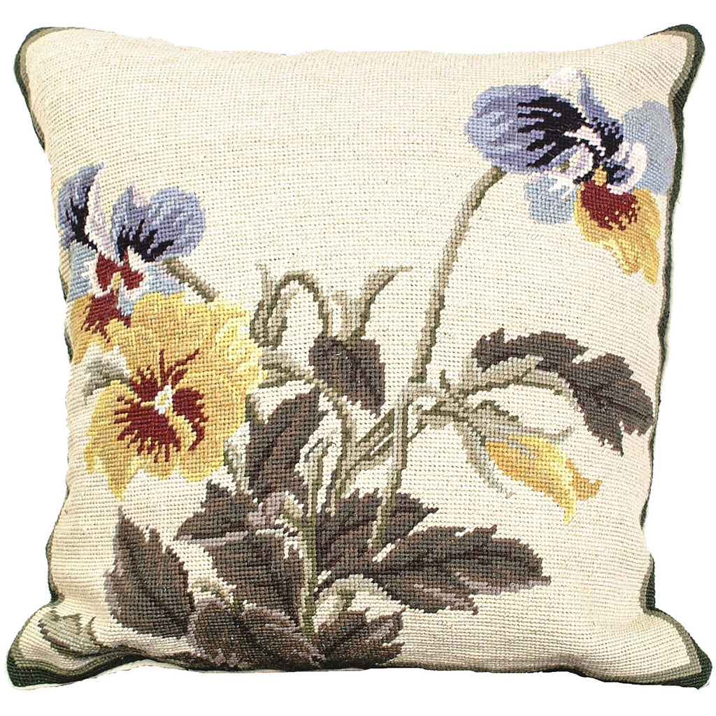 Yellow Violet Floral Pansies Needlepoint Throw Pillow, Size: 18x18
