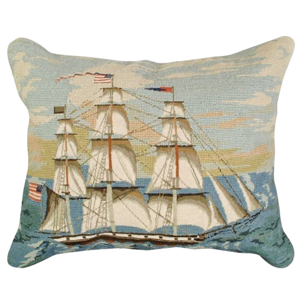 America Tall Ship Nautical Needlepoint Pillow, Size: 16x20