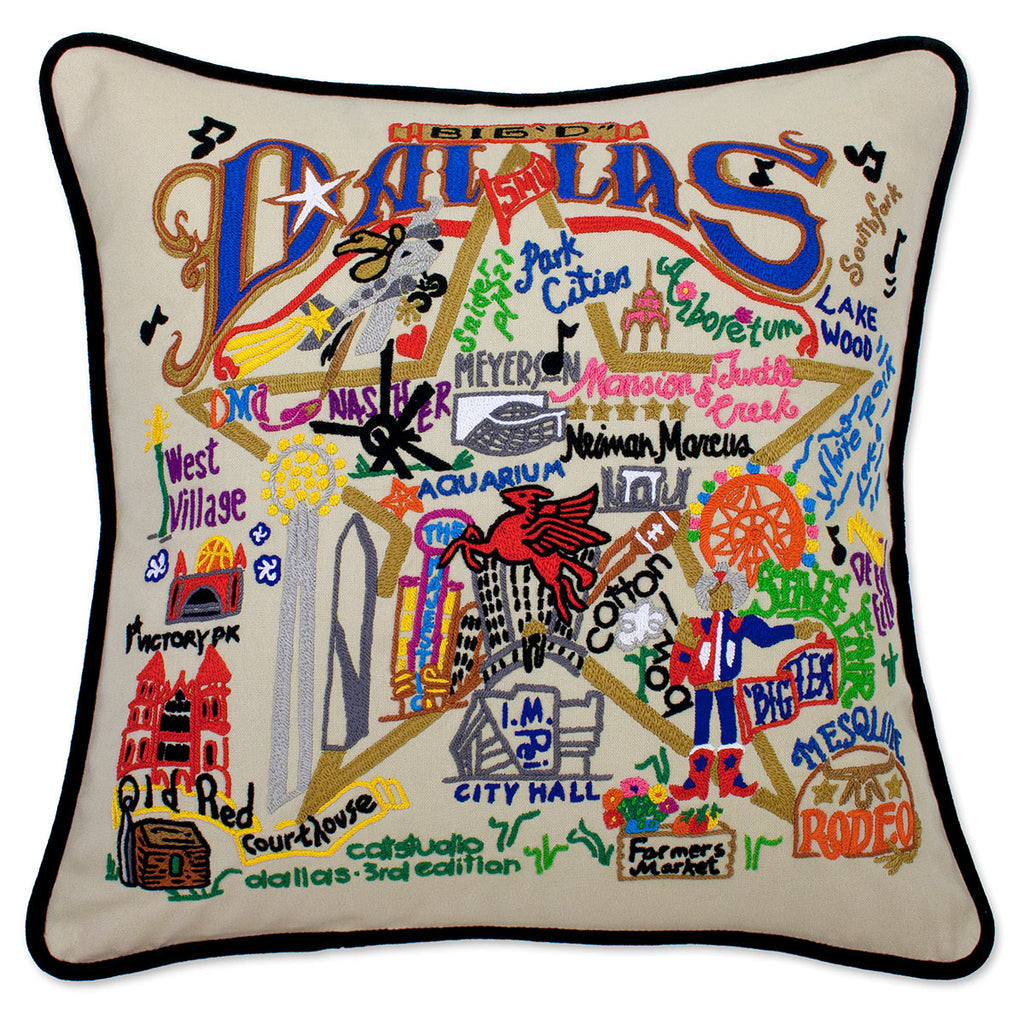 Dallas Texas Big D City Embroidered Throw Pillow Needlepoint Pillows