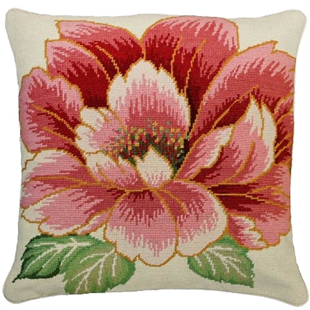 Pink Flower Decorative Classic Designer Needlepoint Throw Pillow, Size: 18x18
