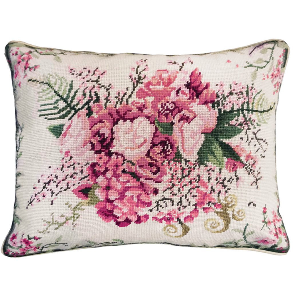 Traditional Red Green Floral Display Needlepoint Pillow, Size: 16x20