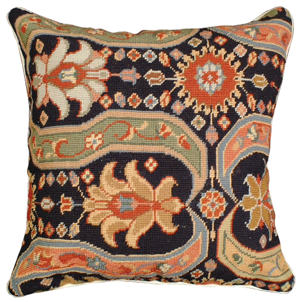 Afshar Abstract Oriental Blue Decorative Needlepoint Throw Pillow, Size: 18x18