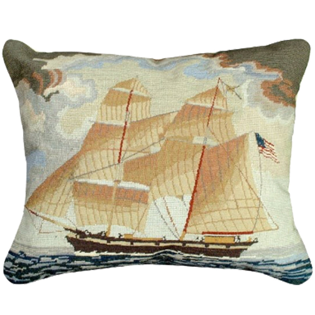 American Georgiana Yacht Nautical Needlepoint Throw Pillow, Size: 16x20