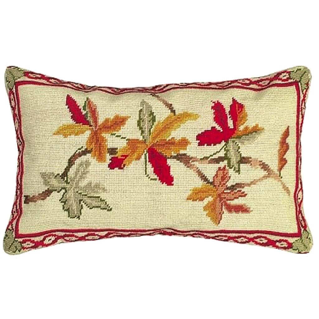 Autumn Floral Leaves Decorative Needlepoint Throw Pillow, Size: 12x21
