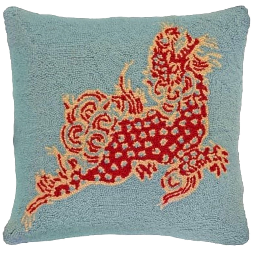 Beige Dunmore Dragons Collection Chinease Hooked Pillow, Size: 20x20