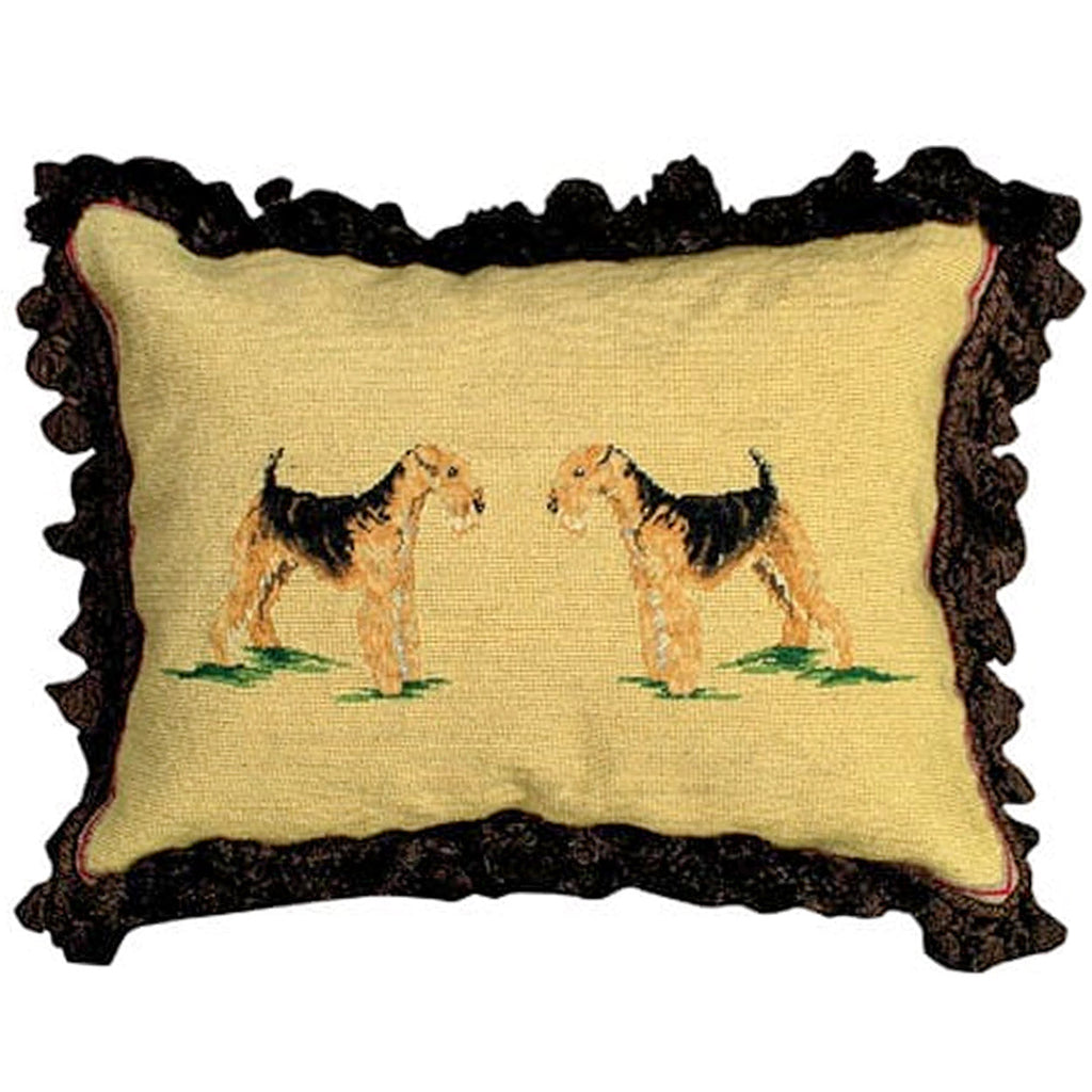 Black Airedale Dogs Deecorative Needlepoint Throw Pillow, Size: 16x20