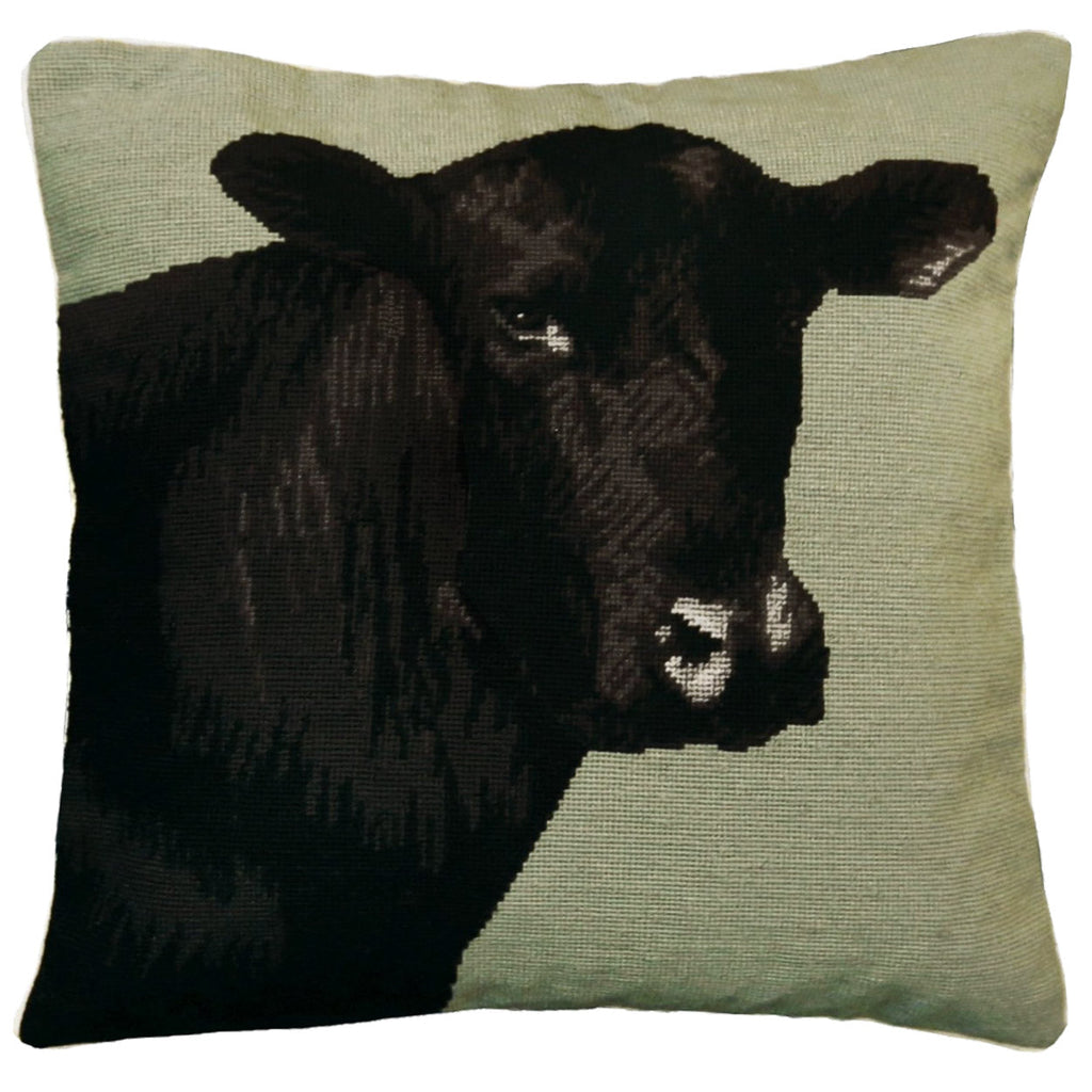 Black Angus Cow Sage Farm And Ranch Needlepoint Pillow, Size: 20x20