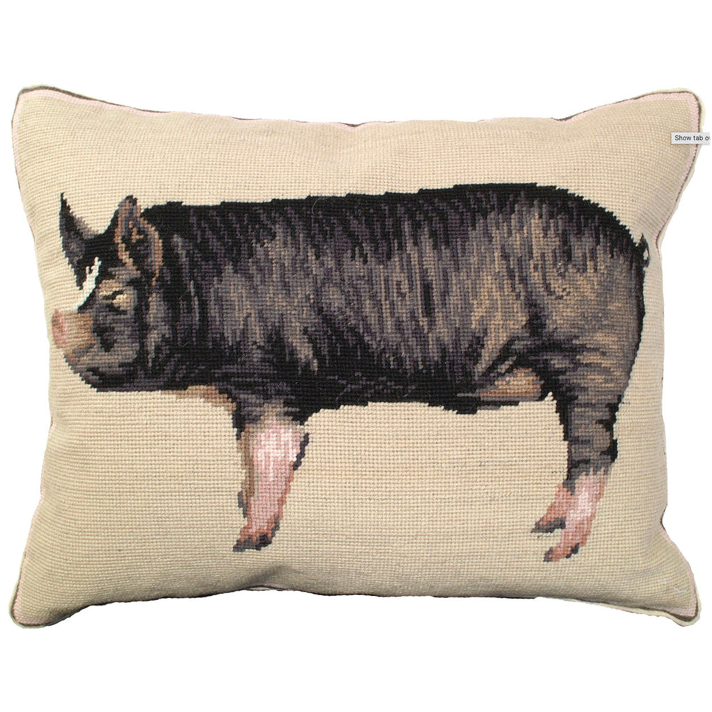 Black Berkshire Pig Decorative Farm Ranch Needlepoint Pillow, Size: 16x20