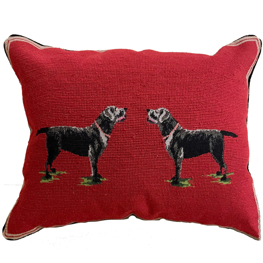 Black Lab Dogs Classic Decorative Needlepoint Throw Pillow, Size: 16x20