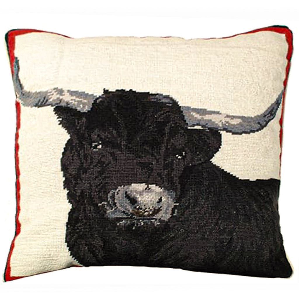 Black Steer Bull Farm Animal Farmhouse Rustic Decorative Pillow, Size: 20x20