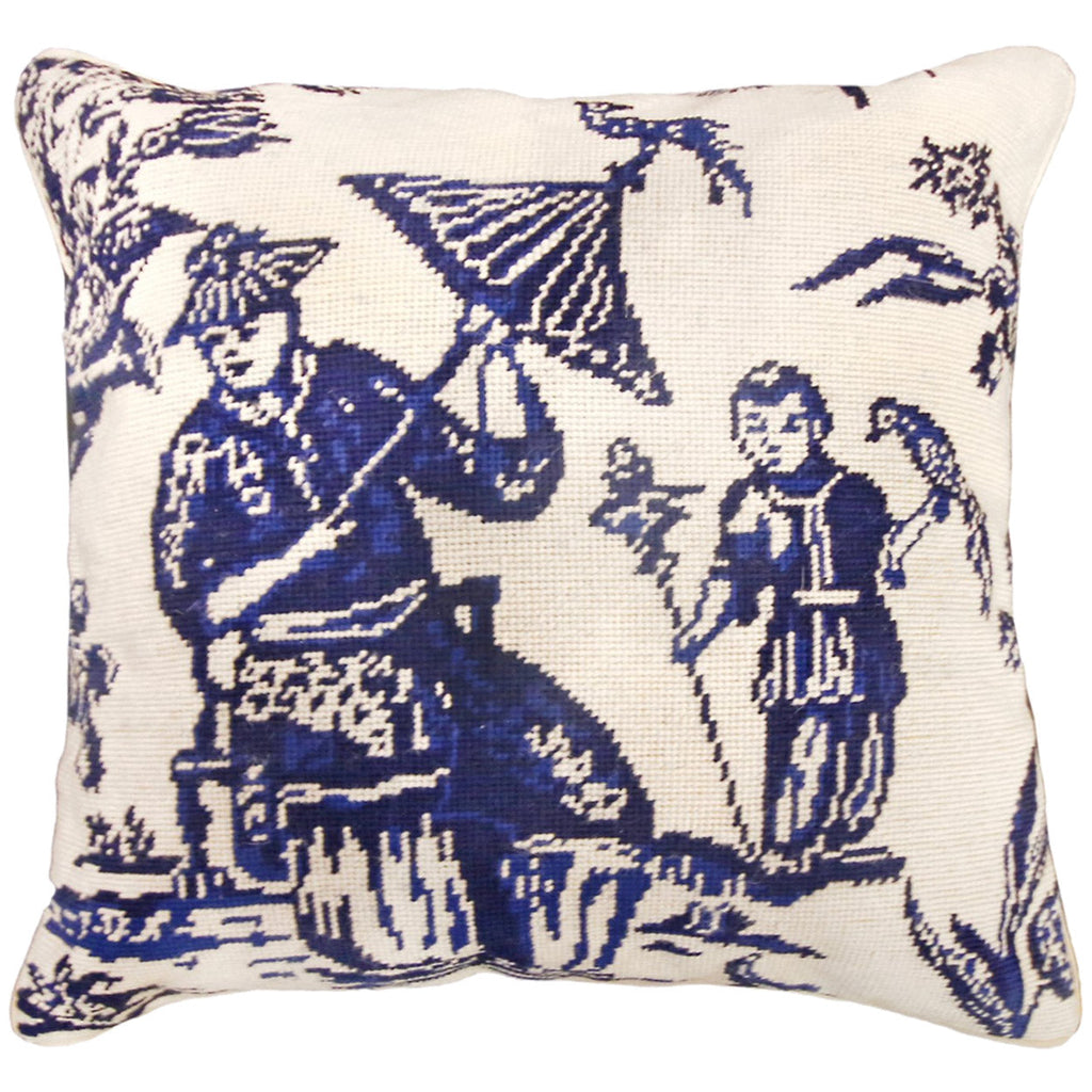 Blue Boy Bird Chinoiserie Decorative Asian Design Throw Pillow, Size: 18x18