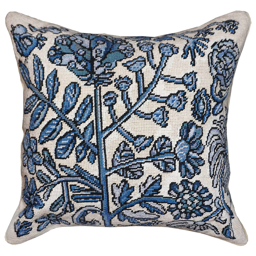 Blue Morning Decorative Flowers Needlepoint Pillow, Size: 18x18