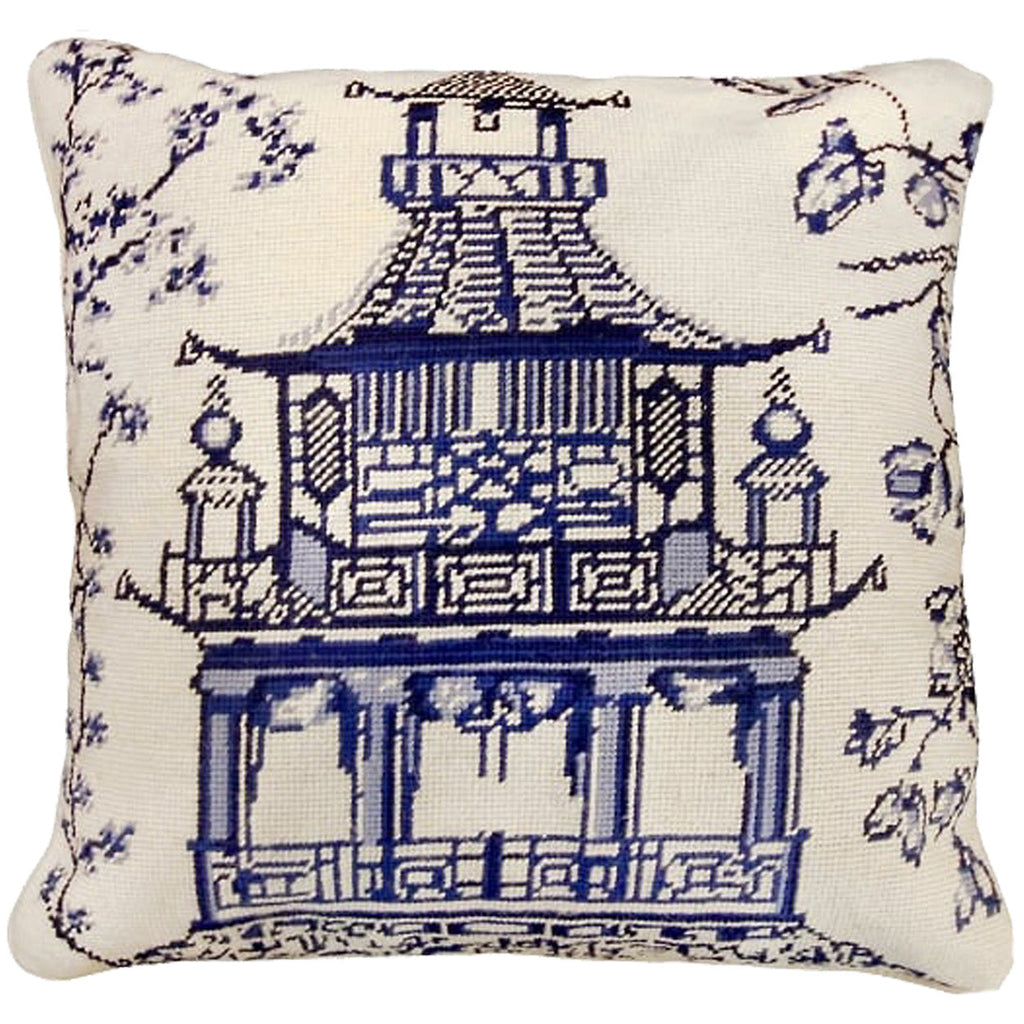 Blue Pagoda Chinoiserie Chic Decorative Asian Throw Pillow, Size: 18x18