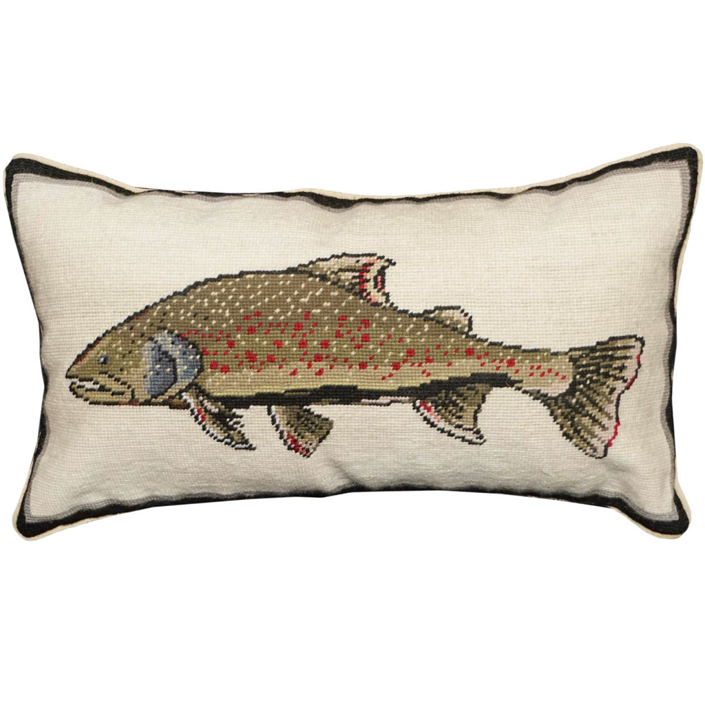 Brown Bull Trout Wildlife Fishing Rustic Needlepoint Pillow, Size: 12x21