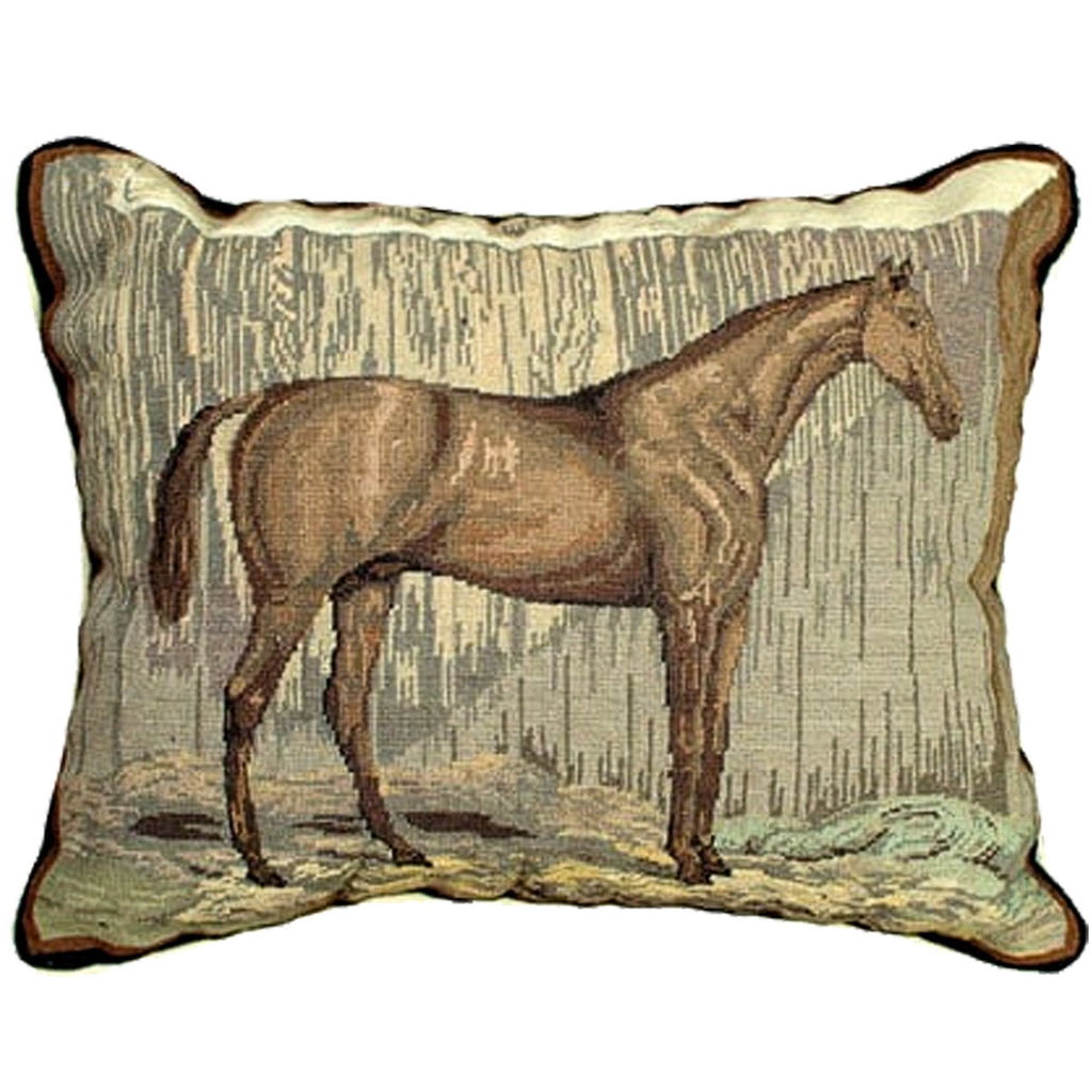 Brown Horse Decorative Farm Ranch Needlepoint Throw Pillow, Size: 16x20